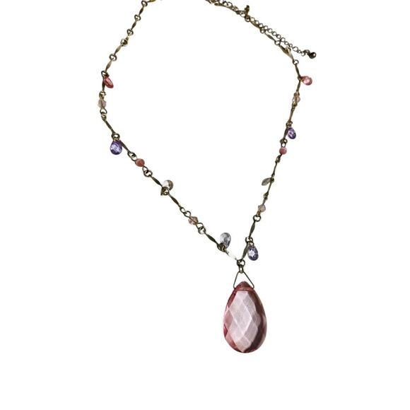 Silvertone Pink Beaded Necklace Spring Clasp 16-19" - Picture 2 of 6